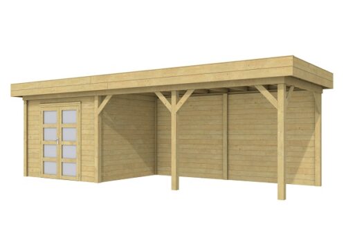 Blokhut Bonte Specht 300x250 cm + luifel 500 cm - Geïmpregneerd