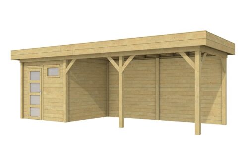 Blokhut Kuifmees 250x250 cm + luifel 500 cm - Geïmpregneerd