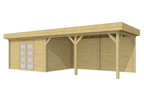 Blokhut Parelhoen 400x300 cm + luifel 500 cm - geïmpregneerd