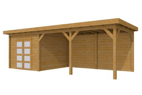 Woodvision Douglas Tuinhuis Topvision Roek geïmpregneerd 303x303 cm + luifel 500 cm
