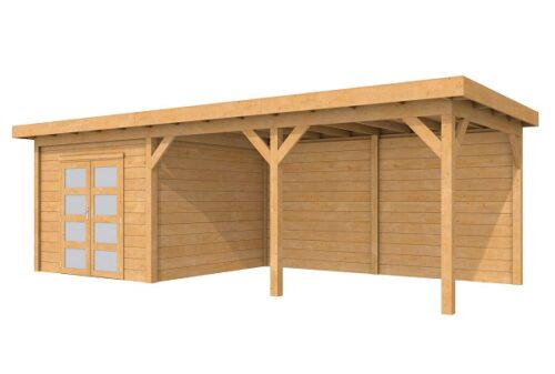 Woodvision Douglas Tuinhuis Topvision Roek Blank 303x303 cm + luifel 500 cm