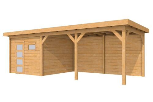 Woodvision Douglas Tuinhuis Topvision Raaf Blank 303x303 cm + luifel 500 cm