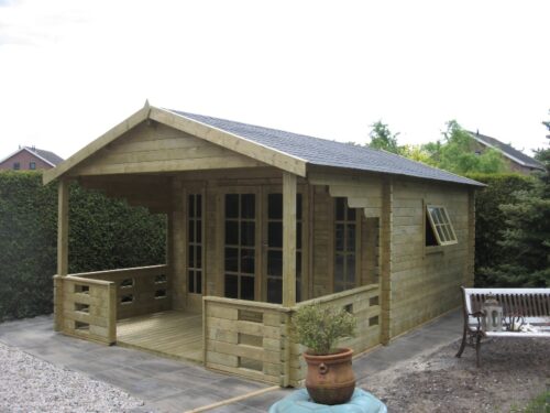 Blokhut Hedvig 380x380 cm + luifel 200cm - geïmpregneerd