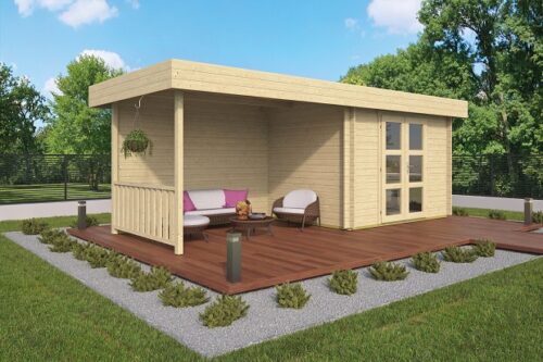 Blokhut Maja 320x240 cm + zijluifel 320 cm - geïmpregneerd