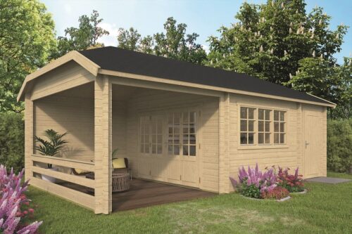 Blokhut Viveka 320x420 cm + luifel 280 cm + aanbouw 150 cm - geïmpregneerd