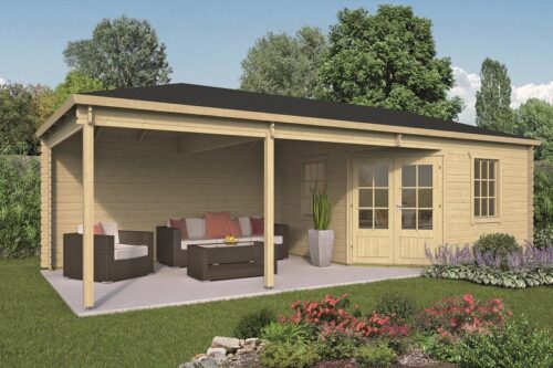 Blokhut Paiva 350x350 cm + luifel 450 cm - geïmpregneerd