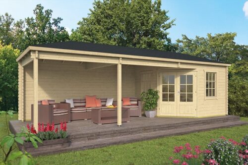 Blokhut Bertil 300x300 cm + luifel 500 cm - geïmpregneerd