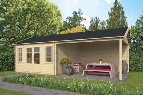 Blokhut Kwaspa 400x400 cm + luifel 400 cm - geïmpregneerd