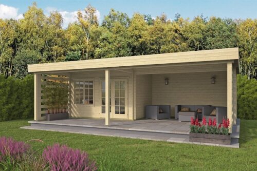 BODEMPRIJS Blokhut Lilou 820x490 met inpandige luifel!