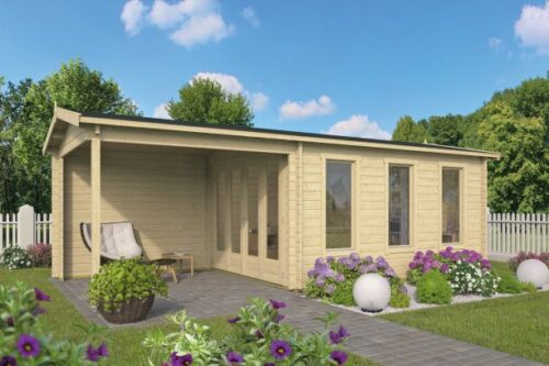 Blokhut Skeg 420x340 met 280 cm zijluifel