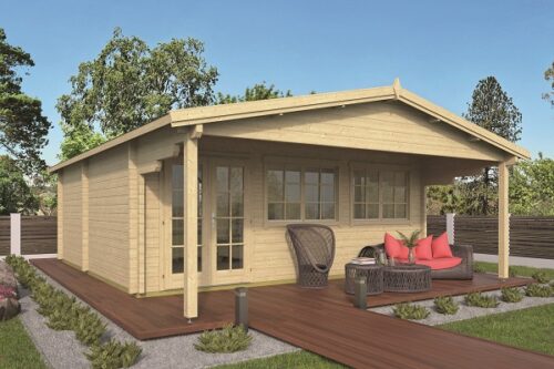 Blokhut Lusk 595x595 cm met luifel 200 cm