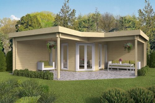 Blokhut Bridgend met overkapping 380+298x380+298 cm