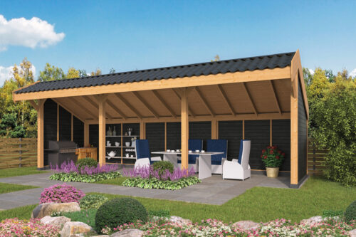 Lariks/Douglas kapschuur Boekelo - ongezaagd houtpakket 900x340 cm Doe-het-zelf (DHZ)