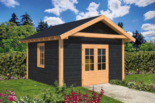 Lariks/Douglas Doe-het-zelf (DHZ) zadeldak Tubbergen 400x400cm - zwarte wanden