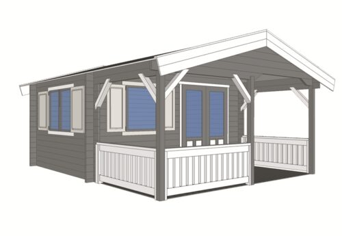 Blokhut 440x440 cm + luifel 300 cm