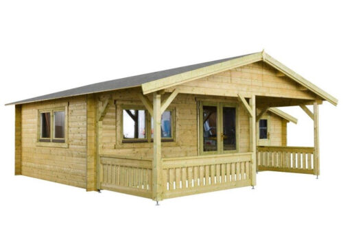 Blokhut 540x440 cm + luifel 200 cm + aanbouw 150 cm - geïmpregneerd