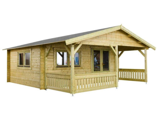 Blokhut 540x540 cm + luifel 300 cm - geïmpregneerd