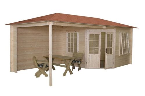 Blokhut 3055Z 300x300 cm + luifel 275 cm - geïmpregneerd