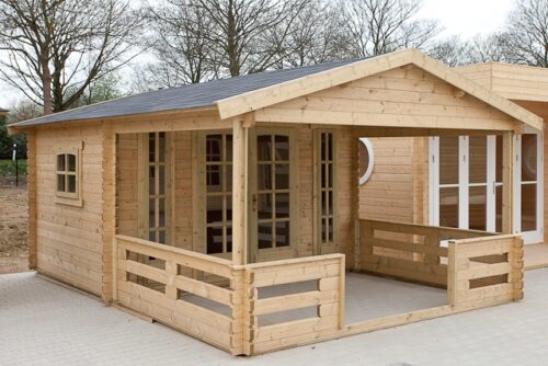 Blokhut 3830L 380x300 cm + voorluifel 280 cm - geïmpregneerd