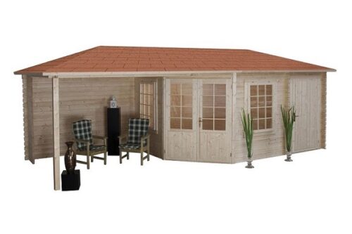 Blokhut 4355Z 300x300 cm + luifel 275cm + berging 134cm - geïmpregneerd