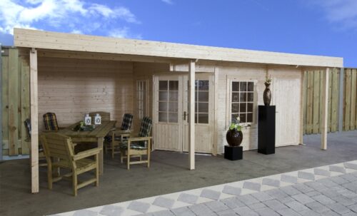 Blokhut 4356Z 270x290 cm + luifel 300 cm + aanbouw 134 cm - geïmpregneerd