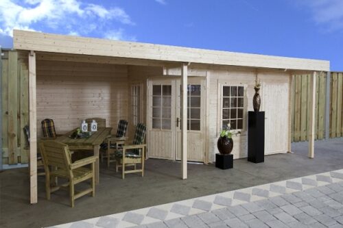 Blokhut 4356Z 270x290 cm + luifel 300 cm + aanbouw 134 cm