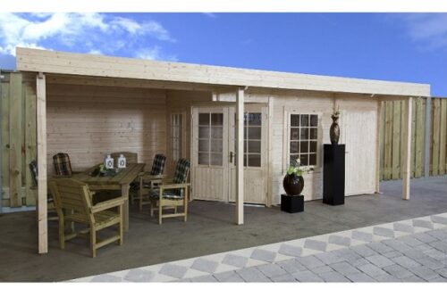 Blokhut 4356Z 270x290 cm + luifel 300 cm + aanbouw 134 cm - gecoat