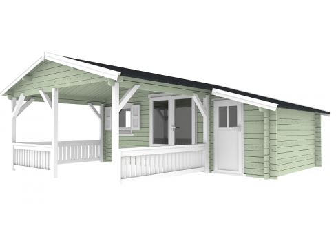 Blokhut 440x340 cm + luifel 300 cm