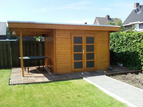 Blokhut Extramodern 320x260 cm + zijluifel 200 cm geïmpregneerd