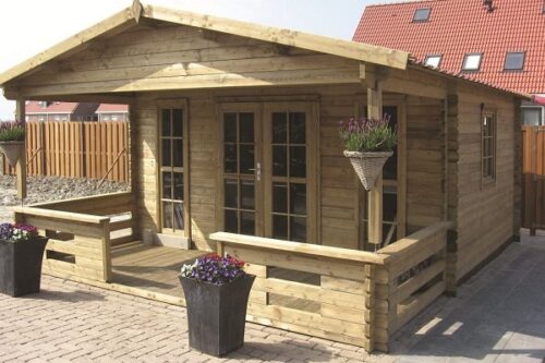 Blokhut Heino 450x380 cm + luifel 200 cm - geïmpregneerd