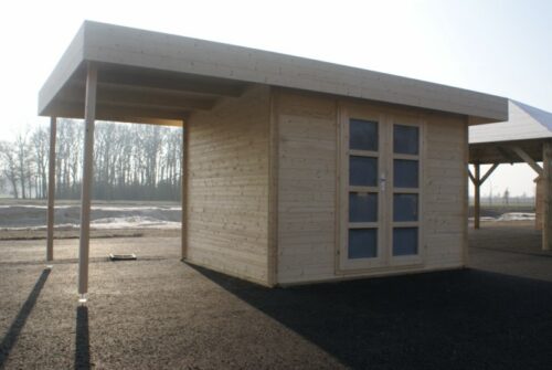 Blokhut Middelmodern 300x200 cm + zijluifel 200cm - geïmpregneerd