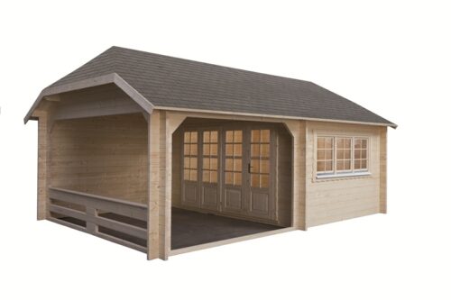 Blokhut W 440x440 cm + luifel 300 cm - gecoat