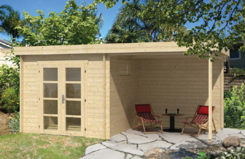 Blokhut Brenda 275x275 cm + luifel 250 cm - geïmpregneerd