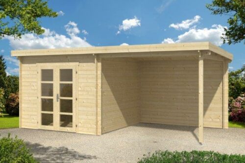 Blokhut Hattem 300x300 cm + zijluifel 300 cm - geïmpregneerd