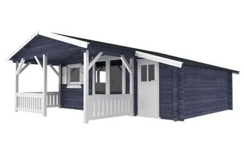 Blokhut 440x440 cm + luifel 200 cm + aanbouw 150 cm - gecoat