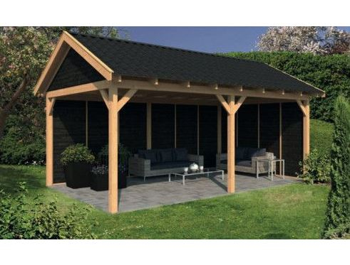 Lariks/Douglas Overkapping Hamar L type 2 zwart 478x395 cm