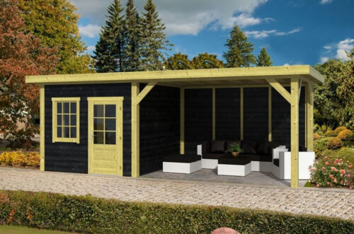 Plat dak Leuven 300x300 + luifel van 440 cm - zwarte wanden Doe-het-zelf (DHZ)