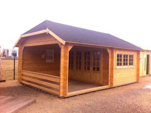 Blokhut W 440x340 + luifel 3 m - dubbelglas - geïmpregneerd