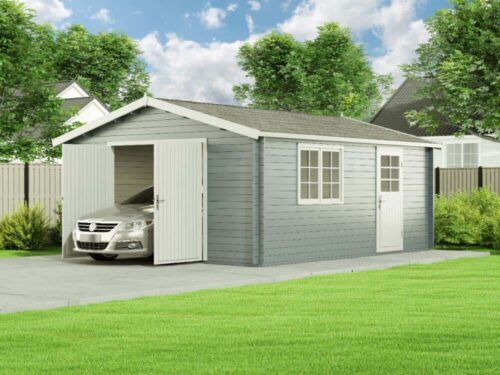 Houten garage model b-44 iso met 2-vleugelige houten garagedeur