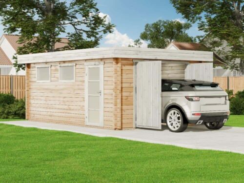 Houten garage met plat dak model c-44 iso