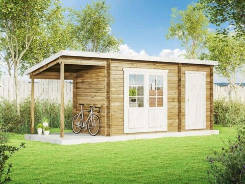 Lessenaarsdak tuinhuis martina-28 met uitbreiding en sleepdak