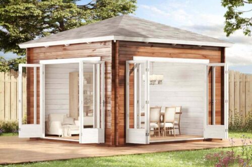 Zonnig isotuinhuis met grote vouwdeur met grote vouwdeur