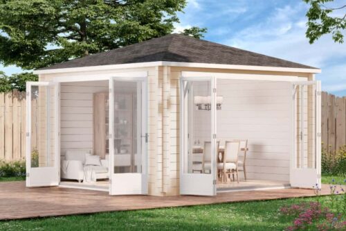 Zonnig isotuinhuis met grote vouwdeur met grote vouwdeur