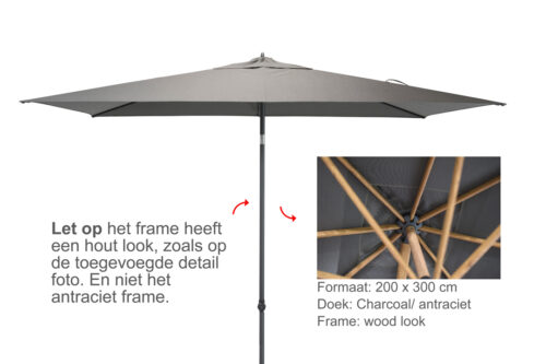 4 Seasons Outdoor Azzurro parasol 200x300 cm houtlook - antraciet
