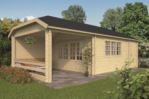 Blokhut Sibella 420x420 cm + luifel 280 cm + aanbouw 150 cm - geïmpregneerd