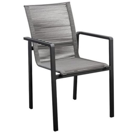 Ishi stackable dining chair alu black/rope dark grey