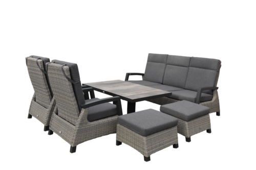 SET barree lounge met VERSTELBARE TAFEL 6 delig antraciet