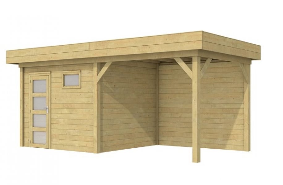 Blokhut Bonte Kraai 300x250 cm + luifel 300 cm - Geïmpregneerd