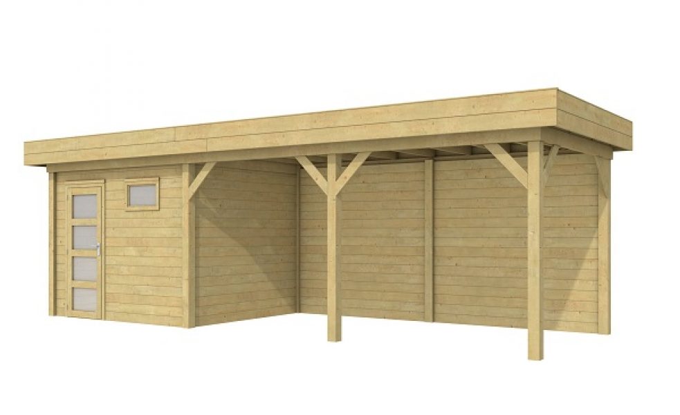 Blokhut Bonte Kraai 300x250 cm + luifel 500 cm - Geïmpregneerd