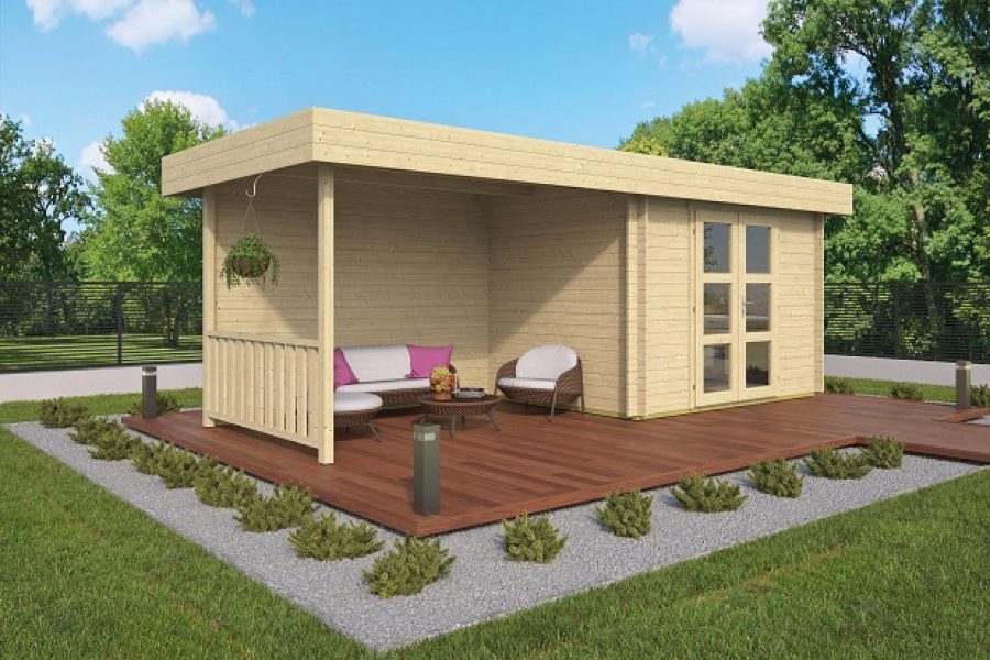 Blokhut Maja 320x240 cm + zijluifel 320 cm - geïmpregneerd